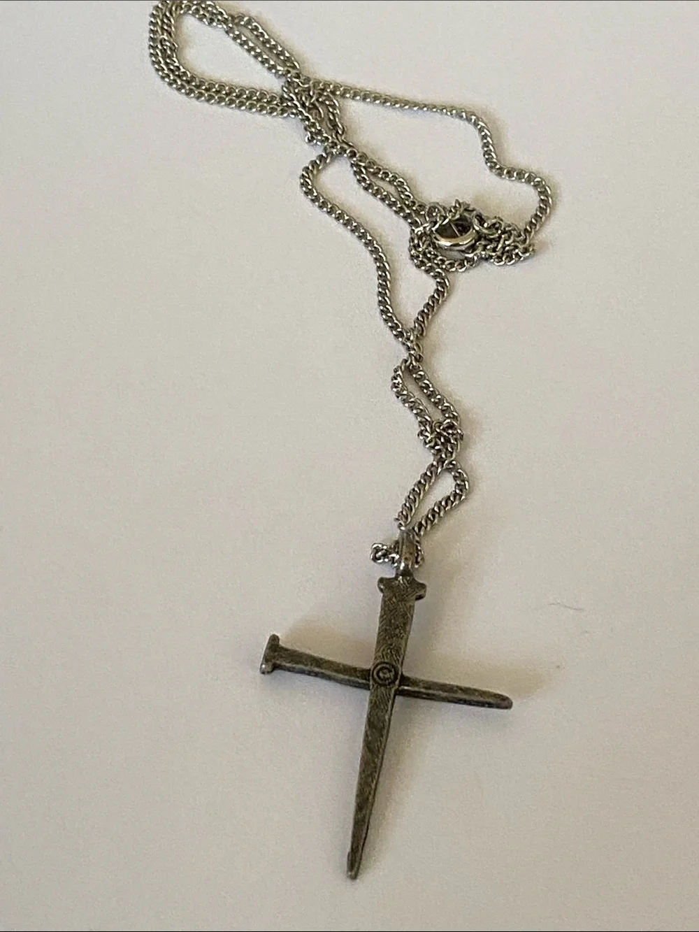 Men's Silver-Tone Rustic Nail Cross Pendant Necklace